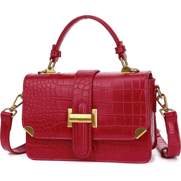 Women's A-red Leather Satchel Small Classy Crossbody Bag Purse Fashion Handbag - Picture 1 of 7